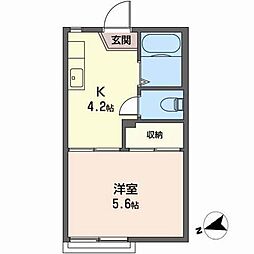 ハイツ西新井 2階1Kの間取り