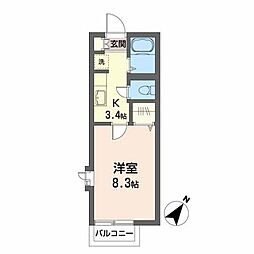 タートルヒルズＢ 2階1Kの間取り