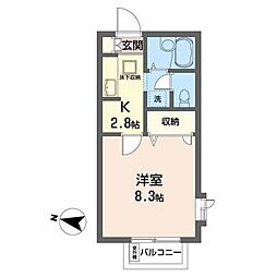 タートルヒルズＡ 1階1Kの間取り