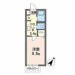 タートルヒルズＢ 1階1Kの間取り
