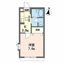 ボヌール・富B棟 1Kの間取図画像