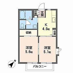 大日向ハイツＣ 2階2Kの間取り