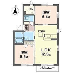 シャーメゾン西玉 1階2LDKの間取り