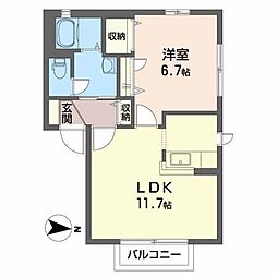 パル・ウッド 1LDKの間取図画像