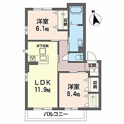 クレフォート貞山3 2LDKの間取図画像