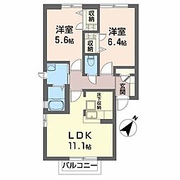 トワ　ヴェールＣ 1階2LDKの間取り