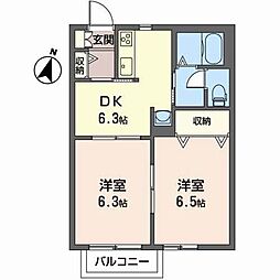 シャーメゾン福室 2階2DKの間取り