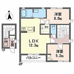 ブランオワゾーＣ 2階2LDKの間取り