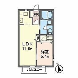 アヴィエス 1階1LDKの間取り