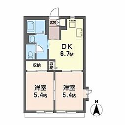 ディアスＫ 1階2DKの間取り