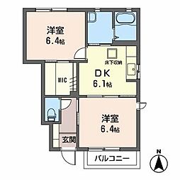 タウンコートB 2DKの間取図画像
