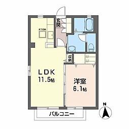 ＤＩＳＣＵＳ　Ｆ−1 1階1LDKの間取り