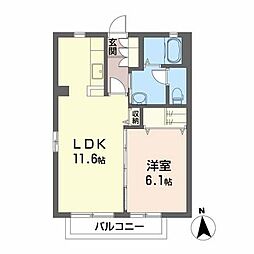 ＤＩＳＣＵＳ　Ｆ−2 2階1LDKの間取り