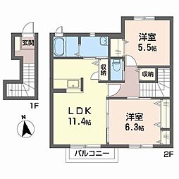 ヴィラ・アプリエール 2LDKの間取図画像
