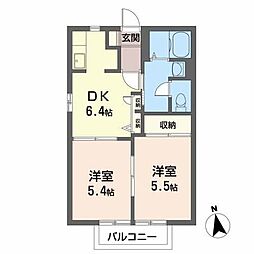 フレックスカマタB 2DKの間取図画像