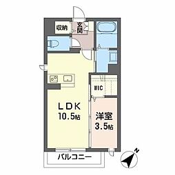 フランドール飯坂B 1LDKの間取図画像