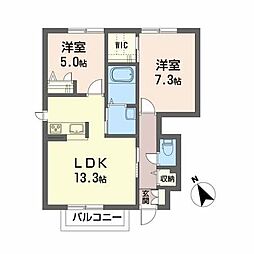 アトリエールA棟 2LDKの間取図画像