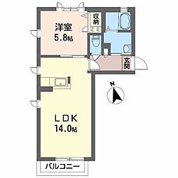 ガーデンヒルズE 1LDKの間取図画像