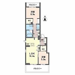 ロイヤルグランコート虎丸 201 2階2LDKの間取り