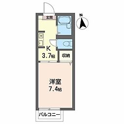 ビューパレーII 2階1Kの間取り