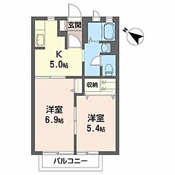 ベルハイム参番館D 2Kの間取図画像