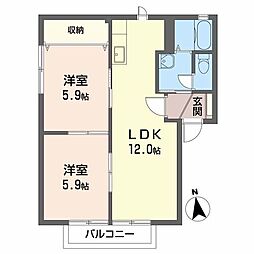 ディアスA棟 2LDKの間取図画像