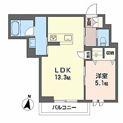 リノフォート白虎 2階1LDKの間取り