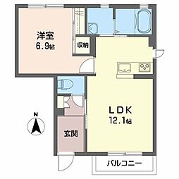 エルウイング城南 1LDKの間取図画像