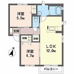 ルミエールショウワ　Ａ 202 2階2LDKの間取り