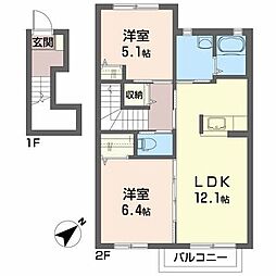 エクセルプラザ古高山 2LDKの間取図画像
