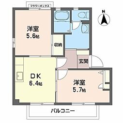 グランディーナ開成1 2DKの間取図画像