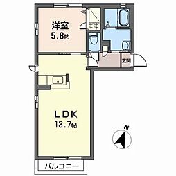 コーポヤナイG 1LDKの間取図画像