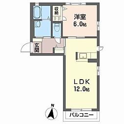 カウベル 1LDKの間取図画像