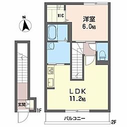 マルモーレｉ 2階1LDKの間取り