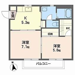 カーサブランシェ 2Kの間取図画像