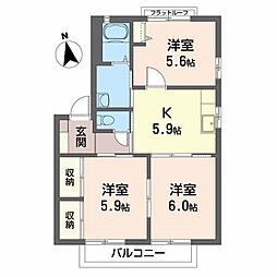 グリーンヒルズB 3Kの間取図画像