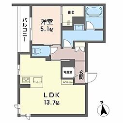 シャーメゾン米沢中央 1LDKの間取図画像