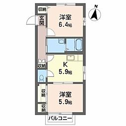 ラフィーネかみのやま 2Kの間取図画像