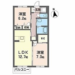 メゾンマスト盛南中央2 2LDKの間取図画像
