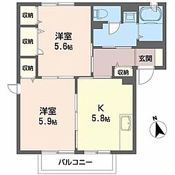 ハウス柿木平A 2Kの間取図画像