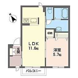 アップルヒルズＣ 1階1LDKの間取り