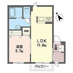アップルヒルズＣ 1階1LDKの間取り