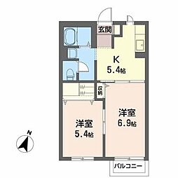 ビューハイツ山崎町C 2Kの間取図画像