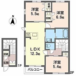 リラフォート富貴 2階3LDKの間取り