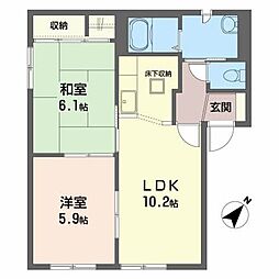 サンリバーC棟 2LDKの間取図画像
