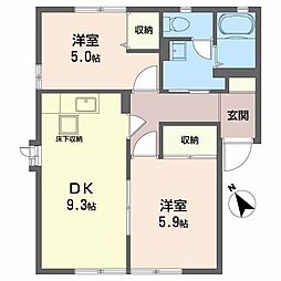 サイレントヒルズB 2DKの間取図画像