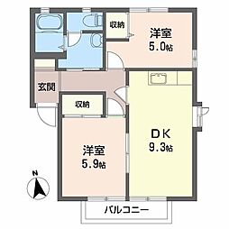 サイレントヒルズA 2DKの間取図画像