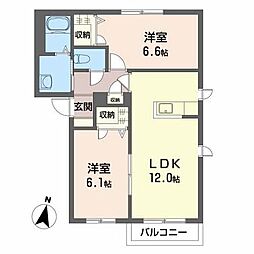 ディアスＯＴ 2階2LDKの間取り