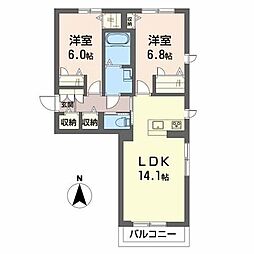 べレオ米町 3階2LDKの間取り