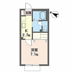オーシャンブルー 1Kの間取図画像